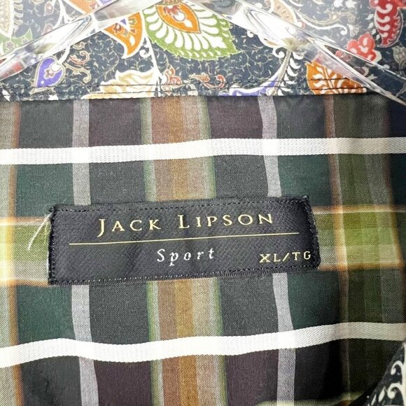 Jack Lipson Sport Button Down Plaid Shirt Paisley Print Flip Cuffs Men's Size XL - Picture 7 of 13